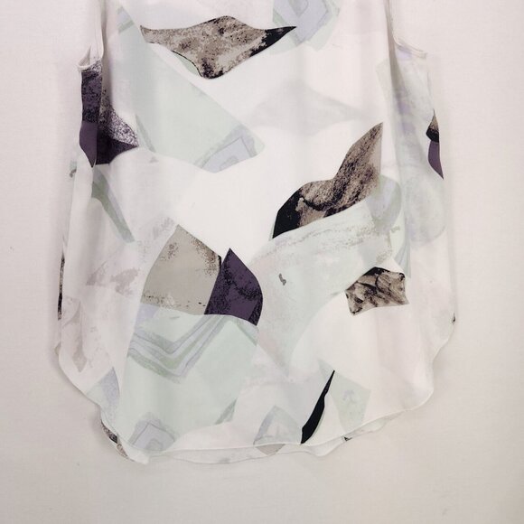 Aritzia Wilfred Silk Trim Top Womens Medium Patchwork Marbled Keyhole Blouse - Picture 4 of 10